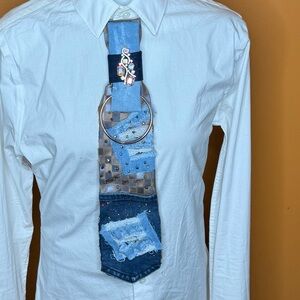 Patchwork Denim and Brown Junk Tie handmade🚫🚫🚫🚫🚫SOLD🚫🚫🚫🚫